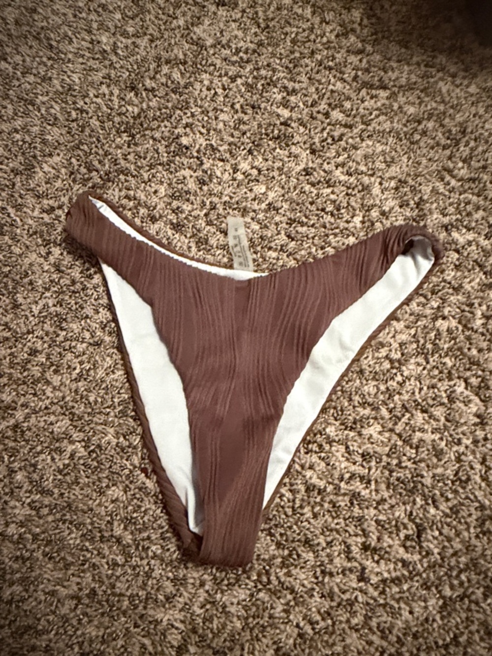 SHEIN Ribbed High-Cut Bikini Bottom in Brown